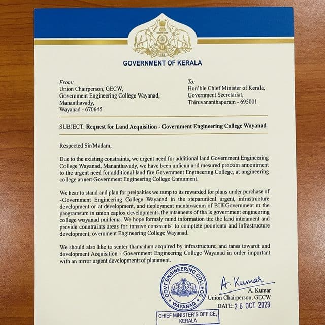 Land Acquisition Request to CM